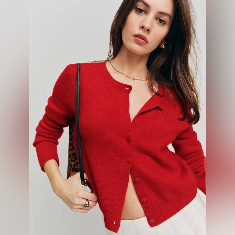 Reformation Clara Cashmere Crew Cardigan Cherry S
